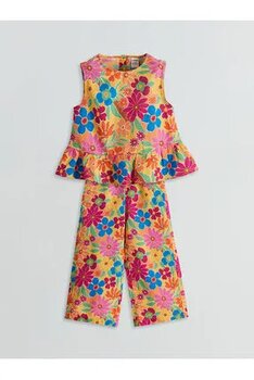 LC Waikiki LCW Bisiklet Yaka Çiçekli Kız Çocuk Bluz ve Pantolon 2'li Fast Moda