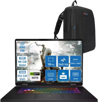 Msı Crosshaır 18 Hx Aı A2XWGKG-032XTR Intel Core Ultra 9-275HX Aı 96GB 512GB SSD 8GB/RTX5070 Gddr7 115W 18"2.5k (2560 x 1600, Wqxga) 240Hz Freedos Taşınabilir Bilgisayar W032XTRF41+ZETTAÇANTA