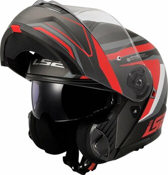 LS2 Strobe 2 Phantom Mat Tıtanıum-Gri-Kırmızı Çene Açılır Motosiklet Kaskı