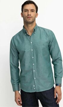 Tudors Erkek Regular Fit Klasik Kesim Oxford Doku Yaka Düğmeli Cepli Nakışlı Yeşil Gömlek 2XL Beden