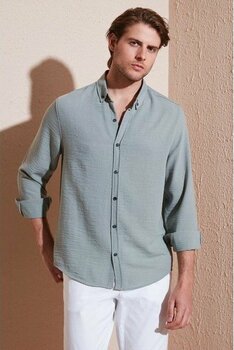 Buratti Regular Fit Uzun Kollu Düğmeli Yaka Gömlek Erkek Gömlek CF25S116777 - L - Mint