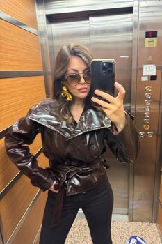 Banu Angay Revera Parlak Deri Ceket Kahverengi M Beden