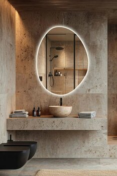 Mirze Life 110x85cm Özel Tasarım Led Aydınlatmalı Banyo Aynası Modeli, Beyaz Led Işıklı Büyük Boy Lavabo Aynası