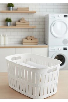 Buclee Premium 40 Litre Çamaşır Selesi - Beyaz Ergonomik Kirli Sepeti - Esnek ve Dayanıklı