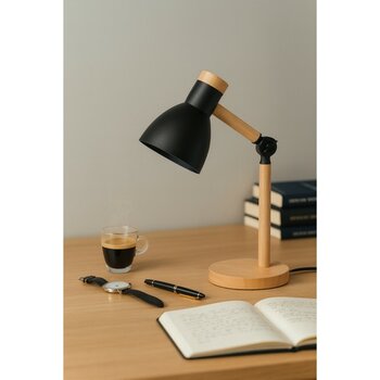 Vivido Home Doğal Ahşap Iskandinav Siyah Masa Lambası - Ahşap - Siyah