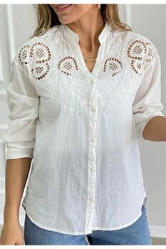 FEMELLE Kadın Beyaz Nakış Işlemeli Fisto Pamuk Gömlek M Beden