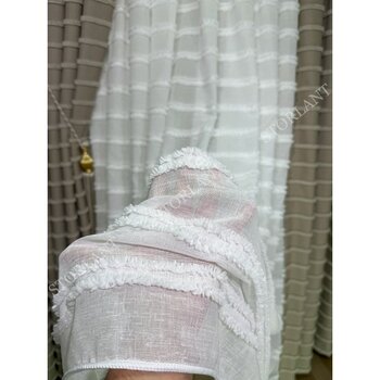 Puffy Çizgili Şönil Desenli Tül Perde Keten 1/3 Sık Pileli Ütü Istemez Tül Perde | Premium Keten - Ekru - 300 x 270
