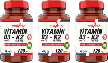 Nevfix Vitamin D3 Vitamin K2 120 Tablet X 3 Kutu