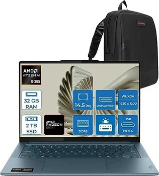 Lenovo Yoga Pro 7 14ASP10 Amd Ryzen Aı 9 365 32GB Ram 2tb SSD 14.5" 3k (2944X1840) OLED 1000NITS Freedos Taşınabilir Bilgisayar YG83LX000LTRF04+ZETTAÇANTA - 2 TB - 32 GB