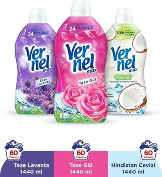Vernel Max Taze Gül 1.44L & Vernel Max Taze Lavanta 1.44L & Vernel Max Naturals Mineraller ve Hindistan Cevizi 1.44L - 1 - 4,5 lt