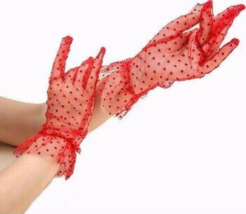 Kısa Boy Güpürlü Kırmızı Puantiyeli Tül Eldiven Kırmızı Renk (5263) - Standart - Çok Renkli