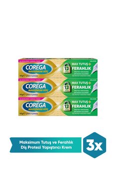 Corega Max Tutuş & Ferahlık Diş Protezi Yapıştırıcı Krem 40g X 3 Adet