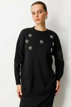 Accort Çiçek Taş Detaylı Triko Tunik-SİYAH - Siyah - Standart