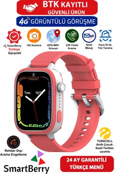 Smartberry Görüntülü Görüşme Gps Wıfı Net Konum Gizli Dinleme Akıllı Çocuk Takip Saati Sim Kartlı - Kırmızı