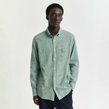 Gant Erkek Yeşil Regular Fit Düğmeli Yaka Keten Gömlek - 318-Yeşi̇l - 3XL