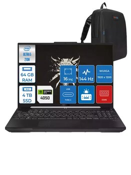 Asus Tuf Gaming F16 FX607VU Intel Core Ultra 5 210H 64GB Ddr5 4tb SSD 6GB/RTX4050/140W WIN11PRO 16" Fhd+ 144Hz IPS Taşınabilir Bilgisayar FXRL141P20 + Zettaçanta