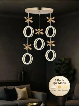 Zero Model 5"Li Kristal Taşlı Gold 3 Renk Modu Ledli Salon Mutfak Oturma Odası Sarkıt Led Avize