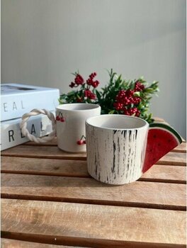 Sece Seramik Kupa El Yapımı Karpuzlu Seramik Kupa BARDAK,200ML - Beyaz - 200 ml