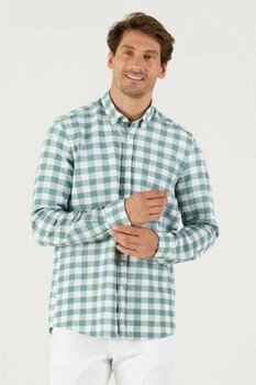 Altınyıldız Classics Slim Fit Dar Kesim Düğmeli Yaka Kareli Beyaz-Yeşil S Uzun Kol Gömlek