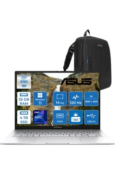 ASUS Zenbook 14 Ultra 9 285H 32GB 4tb 14\" 3k OLED 120Hz 600NIT WIN11HOME UX3405CAH04+ZETTAÇANTA