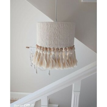 Allians Bebek ve Çocuk Odası Için Şık Makrome Avize, Boncuk Detaylarıyla Zarif Aydınlatma - Ahşap - Beyaz - Seçenek 1