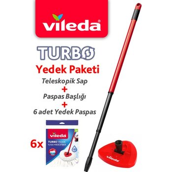 Vileda Turbo Teleskopik Sap + Üçgen Başlık + 6'lı Yedek Paspas - Kırmızı