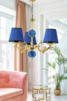 Dede Üç Kollu Zamak Avize Gold Mavi