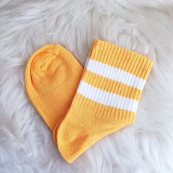 Beyaz Çizgili Sarı Kolej Çorap Çok Renkli 36 - 40