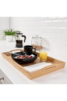 IKEA Kulplu Bambu Dikdörtgen Tepsi 50x30 cm Sunum-Servis Tepsisi