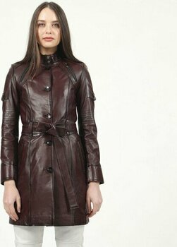Dericlub YB-2334 Düğmeli Gerçek Deri  Kadın Trençkot - 5XL - Bordo