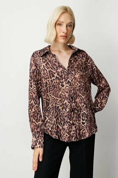 On Kadın Çizgili Saten Gömlek 64300 Leopar Leopar M