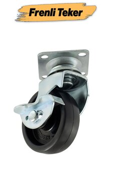 Badem10 Tablalı Dönerli Frenli Mobilya Tekerleği 50 mm Siyah Metal Gövde Dayanıklı Taşıma Kapasiteli Teker