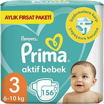 Prima Bebek Bezi Aktif Bebek 3 Beden 156 Adet Aylık Fırsat Paketi - 0: 0 - 3 kg Yenidoğan / 50'li