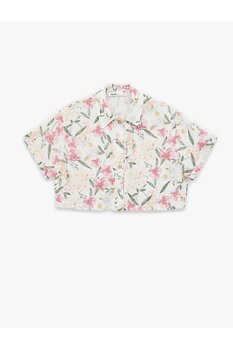 Koton Regular Fit Kısa Kollu Çiçekli Crop Gömlek 34 Beden