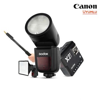 Godox V1 Canon Flaş Kit (Yuvarlak Kafa) Full Set