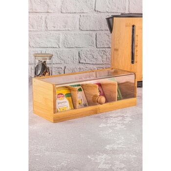 Özbience Bambu Çay Kutusu 4 Bölmeli Kapaklı Saklama Kabı, Doğal ve Şık Tasarım - Seçenek 1