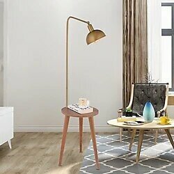 Magic Eskitme Başlıklı Ahşap Sehpalı Modern Ayaklı Abajur Lamba Ahşap Lambader