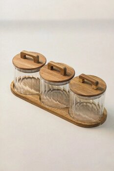 GLAMZE Akasya Standlı Cam Kavanoz Seti (700 ml)