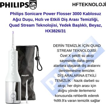 Philips Sonicare Hx3826/31 Cordless Power Flosser 3000 Sonic Ağız Duşu + Oral-B Diş  Fırçası Hediye