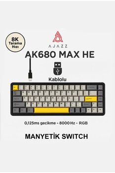 Ajazz Ak680 Max Rapid Trigger Manyetik Switch Kablolu Klavye 8.000Hz Rgb 0.125 Ms Ultra Düşük Gecikme