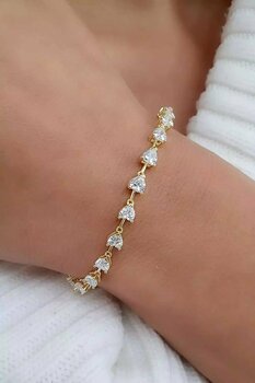 Swarovski Taşlı 925ayar Gümüş Üzerine Altın Kaplama Kalp Su Yolu Bileklik