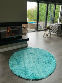 Doğuş Peluş Halı Tavşan Turkuaz Yumuşak Dokulu Peluş Halı Yuvarlak - 100 x 100 cm