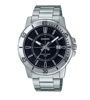 Casio Mtp-Vd01d-1Cvudf Quartz Çelik Gri Siyah Kadran 45 Mm Erkek Kol Saati