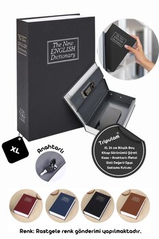 TRİPULAM XL 24 cm Büyük Boy Kitap Görünümlü Şifreli Kasa – Anahtarlı Metal Gizli Değerli Eşya Saklama Kutusu