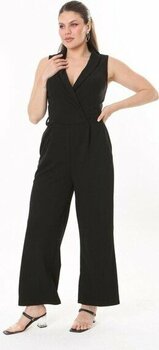 Şans Kadın Büyük Beden Kırmızı Anvelop Yakalı Geniş Paçalı Tulum 65N37734 - 40 - Siyah