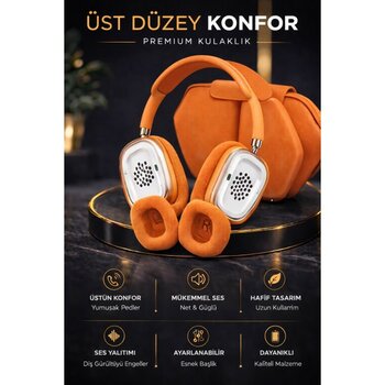 P9 Aırpods Max Bluetooth Kulak Üstü Kablosuz Kulaklık Aktif Gürültü Engelleme 20 Saat Pil Ömrü - Turuncu