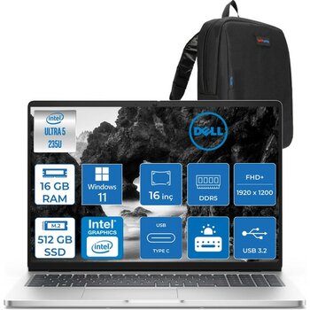 Dell Pro 16 Intel Core Ultra 5 235U 4.9ghz 16GB Ddr5 512GB SSD Windows 11 Home Intel® Aı Boost 16 Inç IPS Fullhd+ (1920X1200) Taşınabilir Bilgisaya...
