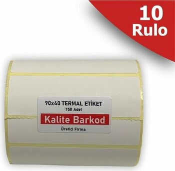 Kalite Barkod 90X40 Termal Etiketi - 10 Rulo Barkod Etiketi - 90 x 40 mm