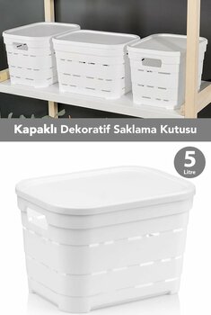 Meleni Home Kapaklı Delikli Dekoratif Piramit Saklama Kutusu - Dolap Düzenleyici Organizer Kutu 5 Lt Beyaz