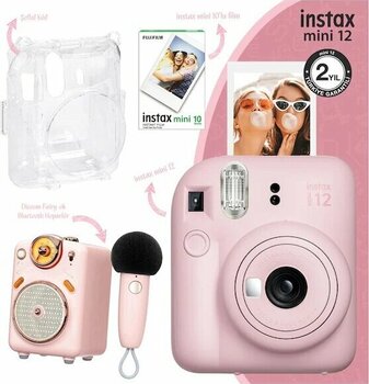 Instax Mini 12 Fotoğraf Makinesi + 10'lu Film + Şeffaf Kılıf + Divoom Fairy-ok Karaoke Bluetooth Hoparlör Pembe